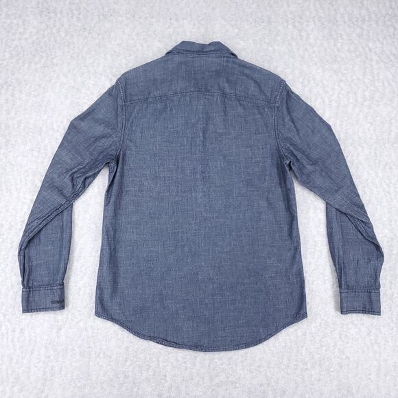Calvin Klein Chambray Shirt Mens S Dark Blue Button Up Long Sleeve Casual Cowboy - Picture 2 of 11